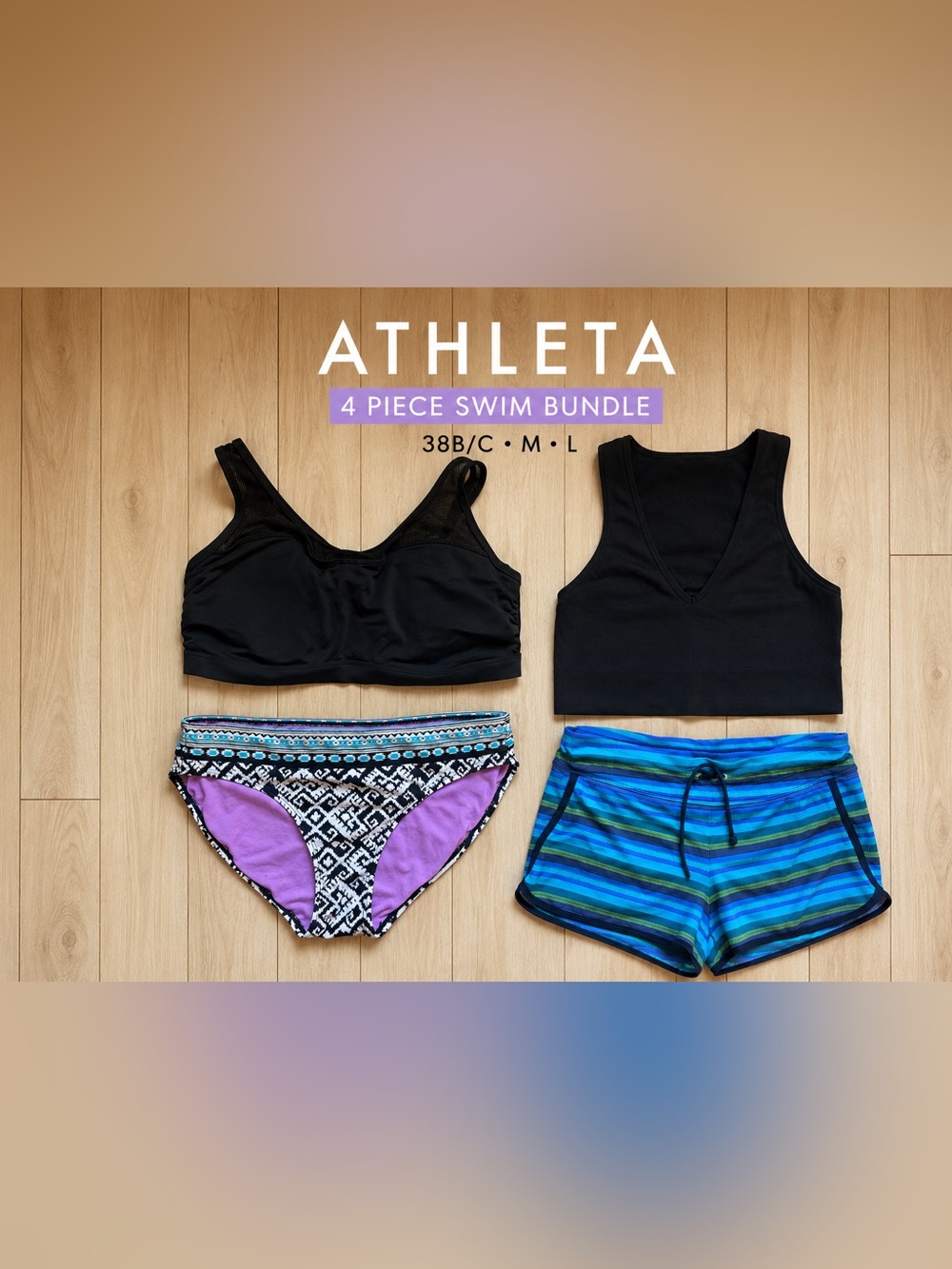 Athleta Swim Bundle 4 Piece Bikini Top Swim Shorts Cover Up Mixed Sizes